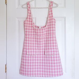 Shein Mod Pink Gingham Houndstooth Pinafore